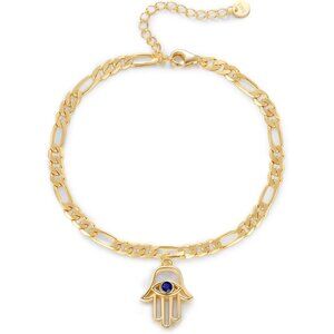 Gold Cross Hand of Fatima Silver Bracelet for Women, 14k Gold Plated, Adjustable